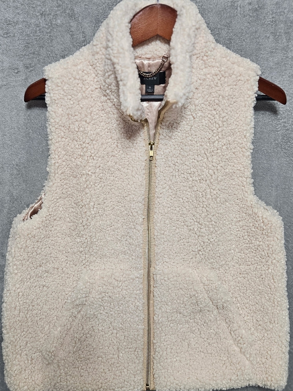 Crew Vest Womens S White Faux Fur Sherpa Fleece Full Zip Jacket Cozy